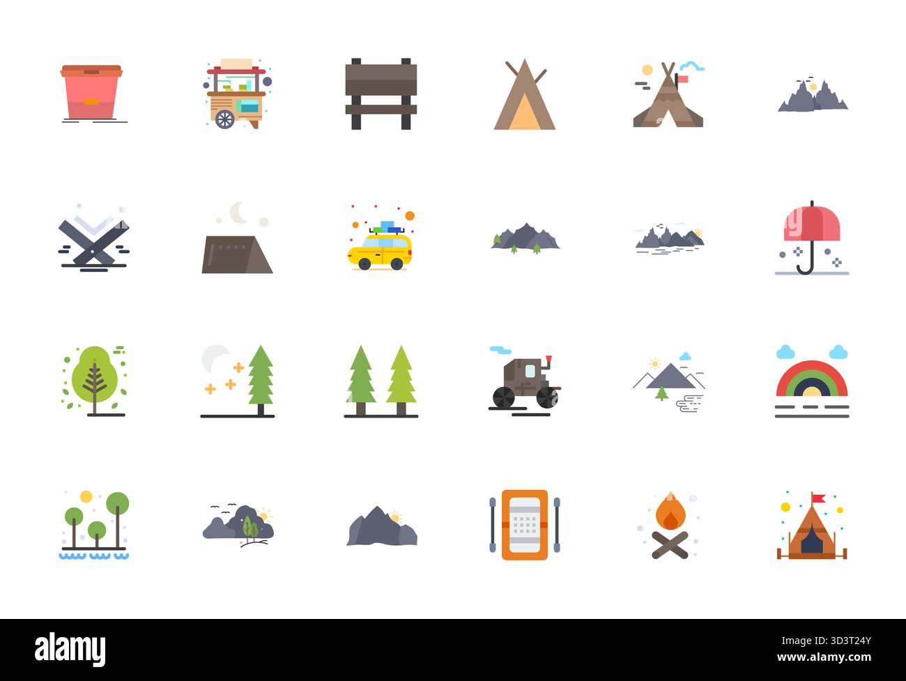 Ultime collection de 24 icônes vectorielles représentant l'extérieur en esthétique plate, optimisé avec affichage haute résolution résolution résolution parfaite pour un maximum Illustration de Vecteur