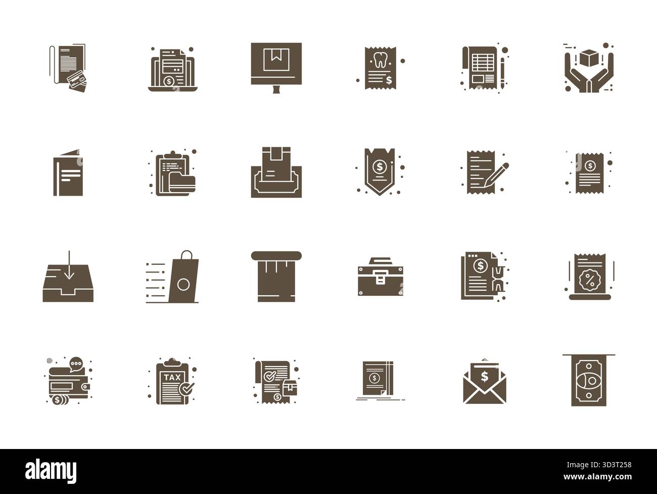 Collection de qualité professionnelle de 24 icônes vectorielles remplies représentant Receipt, conçue avec une précision parfaite de 128x128 PIXELS pour les applications d'entreprise Illustration de Vecteur