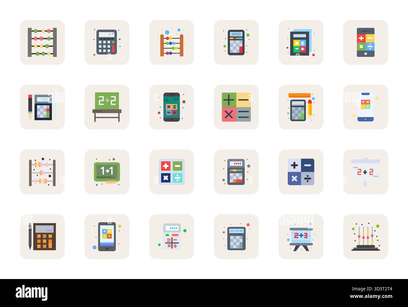 Icônes vectorielles parfaites de 24 PIXELS plats pour l'arithmétique, livrées au format 256x256 pour une excellence visuelle constante. Illustration de Vecteur