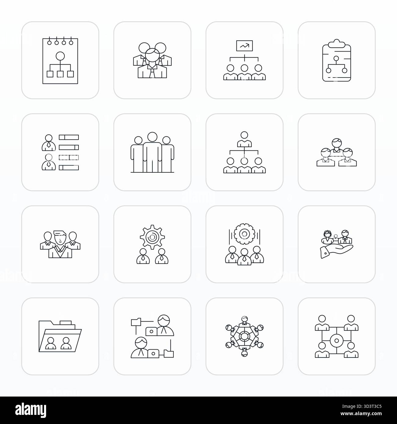 Collection de 16 icônes vectorielles ajustées Thin Line Grid pour les employés, conçues en format haute résolution pour la clarté et la polyvalence. Illustration de Vecteur