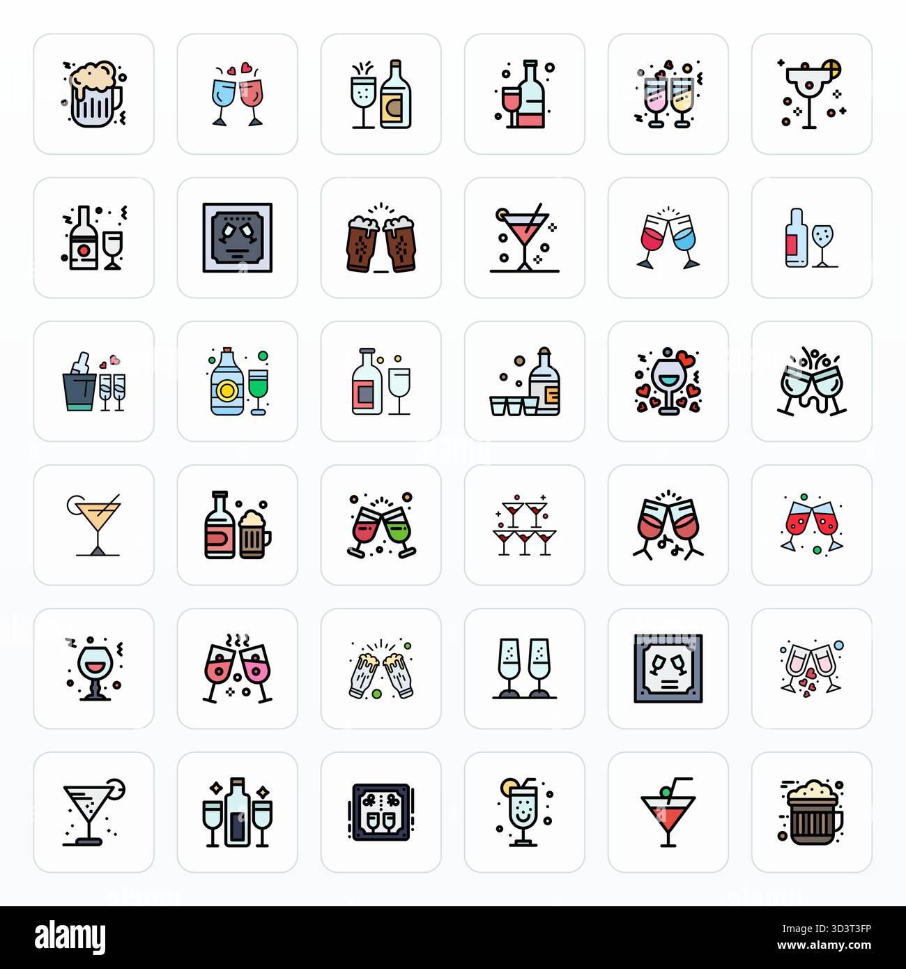 Ensemble révolutionnaire de 36 icônes vectorielles d'affichage parfaites inspirées par Cheers, créées au format Filled Line à haute résolution pour la pointe de la technologie Illustration de Vecteur