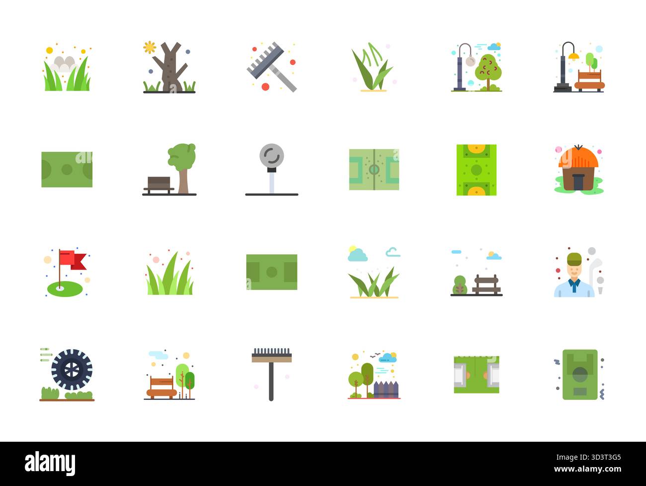 Pack organisé de 24 icônes vectorielles haute résolution dans la conception plate, centré autour de Grass concepts avec détail amélioré clarté. Illustration de Vecteur