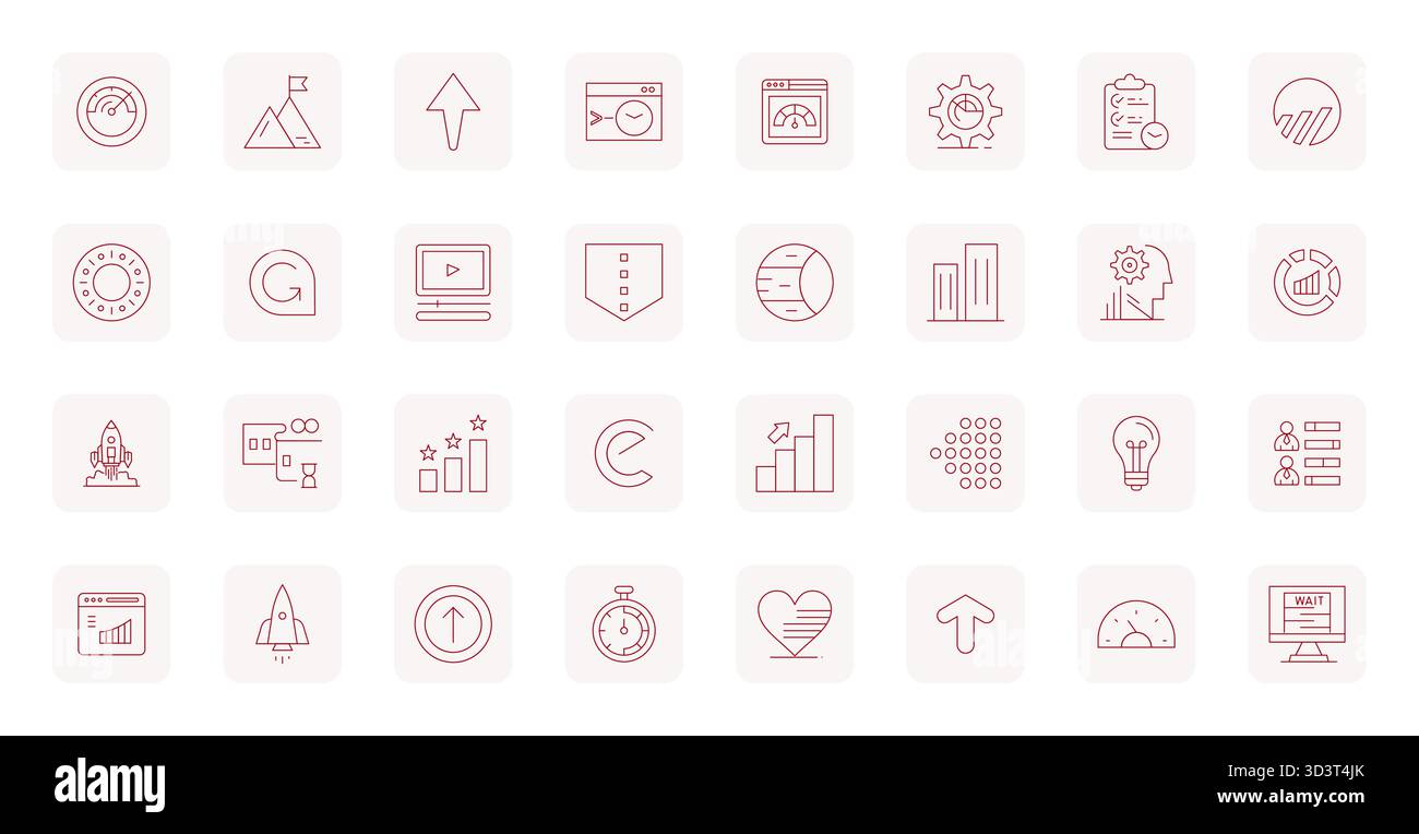 Ensemble sophistiqué de 32 icônes vectorielles Thin Outline pour barre de progression, conçu avec une clarté optimisée 64x64 pixels pour les applications professionnelles. Illustration de Vecteur