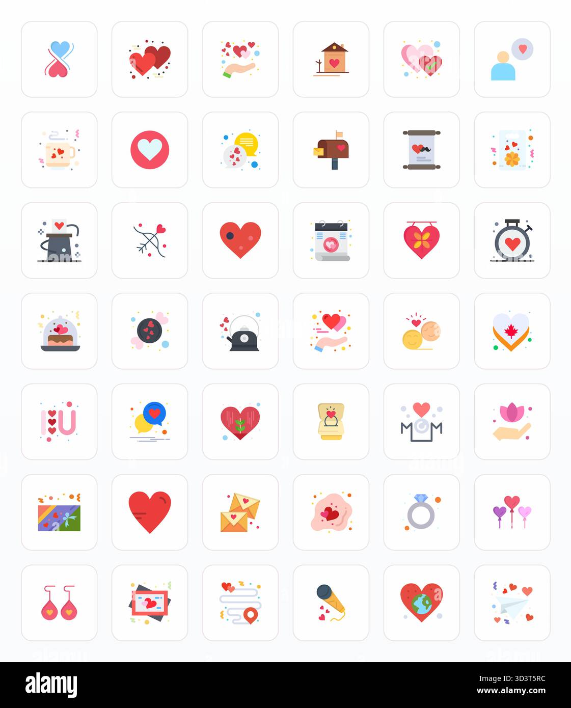 Pack stratégique avec 42 icônes vectorielles représentant l'amour au format plat, optimisé avec Retina Ready Pixel qualité optimisée pour le travail professionnel Illustration de Vecteur