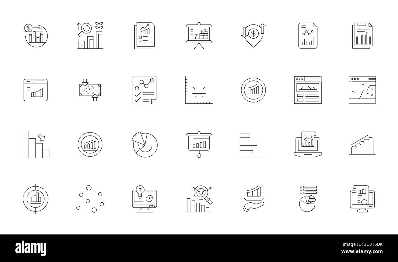 Cette collection comprend 28 icônes vectorielles Thin Line PIXEL Perfect adaptées au thème Trend, optimisées au format Retina Ready pour la conception numérique. Illustration de Vecteur