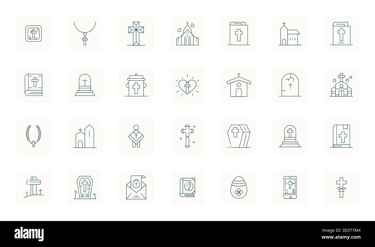 28 Thin Outline Display conçu par des experts icônes vectorielles parfaites pour le christianisme, conçues à une résolution 64x64 pour une intégration sans faille et performante Illustration de Vecteur