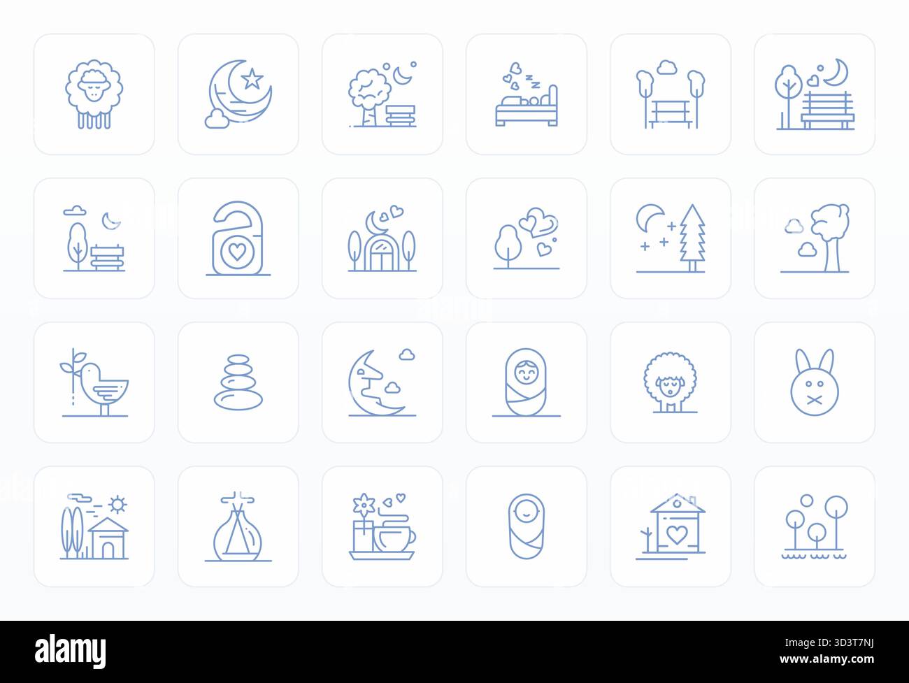 Boîte à outils complète de 24 icônes vectorielles sur le thème paisible, développé en Bold Line avec la précision ajustée de grille haute résolution pour desig polyvalent Illustration de Vecteur