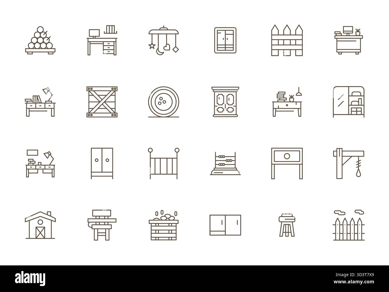 Astucieusement conçu 24 icônes vectorielles Bold Line Detail améliorées pour le bois, livrées au format Retina Ready pour une excellence visuelle constante. Illustration de Vecteur