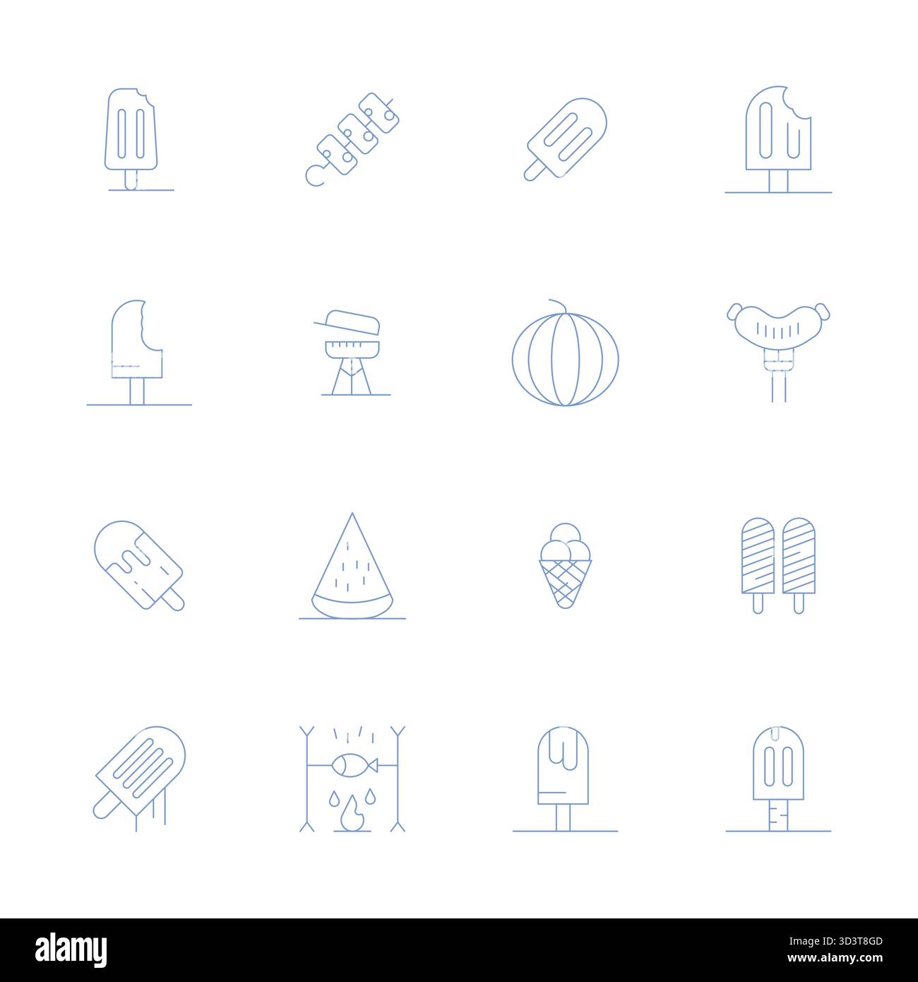 Ensemble raffiné avec 16 icônes vectorielles Thin Line pour Summer Food, optimisé avec 128x128 détail qualité améliorée pour un design élégant et fonctionnel s. Illustration de Vecteur