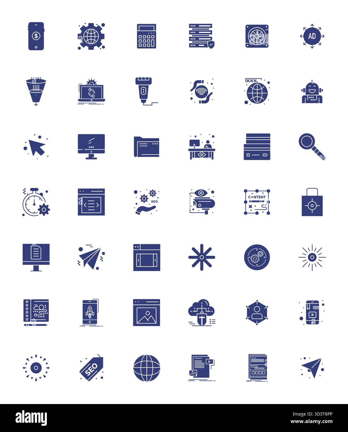 Ensemble raffiné avec 42 icônes vectorielles remplies pour le numérique, optimisé avec 128x128 affichage qualité parfaite pour une solution de conception élégante et fonctionnelle Illustration de Vecteur