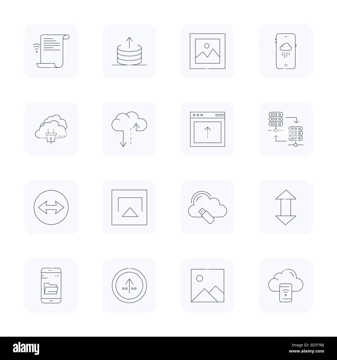 Améliorez vos projets avec 16 icônes vectorielles Thin Outline sur le thème du téléchargement, avec une résolution optimisée en pixels haute résolution idéale pour nettoyer et Illustration de Vecteur