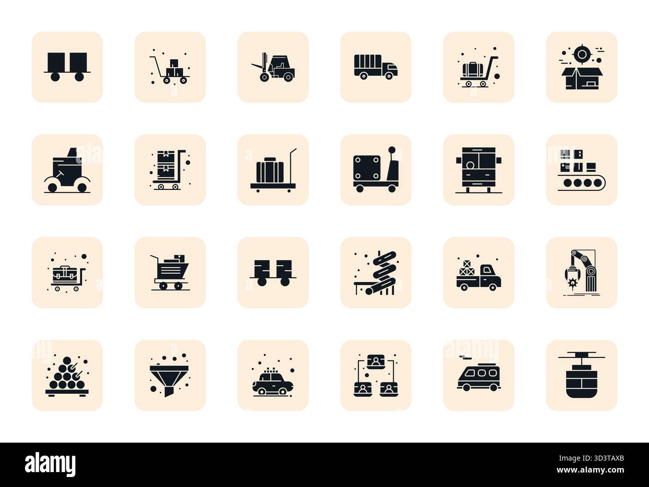 Pack stratégique comprenant 24 icônes vectorielles représentant le transport au format rempli, optimisé avec une qualité modifiable 256x256 pour un flux de travail professionnel Illustration de Vecteur