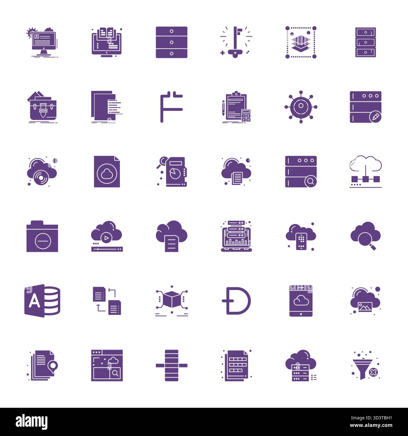 Collection haute performance de 36 icônes vectorielles remplies pour la gestion des données, conçu avec un affichage 64x64 résolution parfaite pour une interface utilisateur optimale Illustration de Vecteur