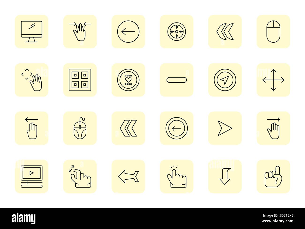 Pack organisé de 24 icônes vectorielles haute résolution dans la conception Bold Outline régulière, centré autour des concepts d'élément d'interface avec Display Perfect Clarit Illustration de Vecteur
