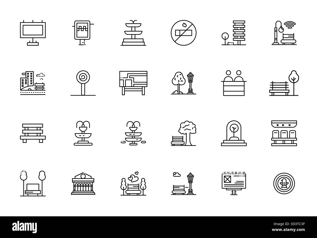 Collection de qualité professionnelle de 24 icônes vectorielles Bold Line représentant l'espace public, conçue avec une précision modifiable 128x128 pour applicati d'entreprise Illustration de Vecteur