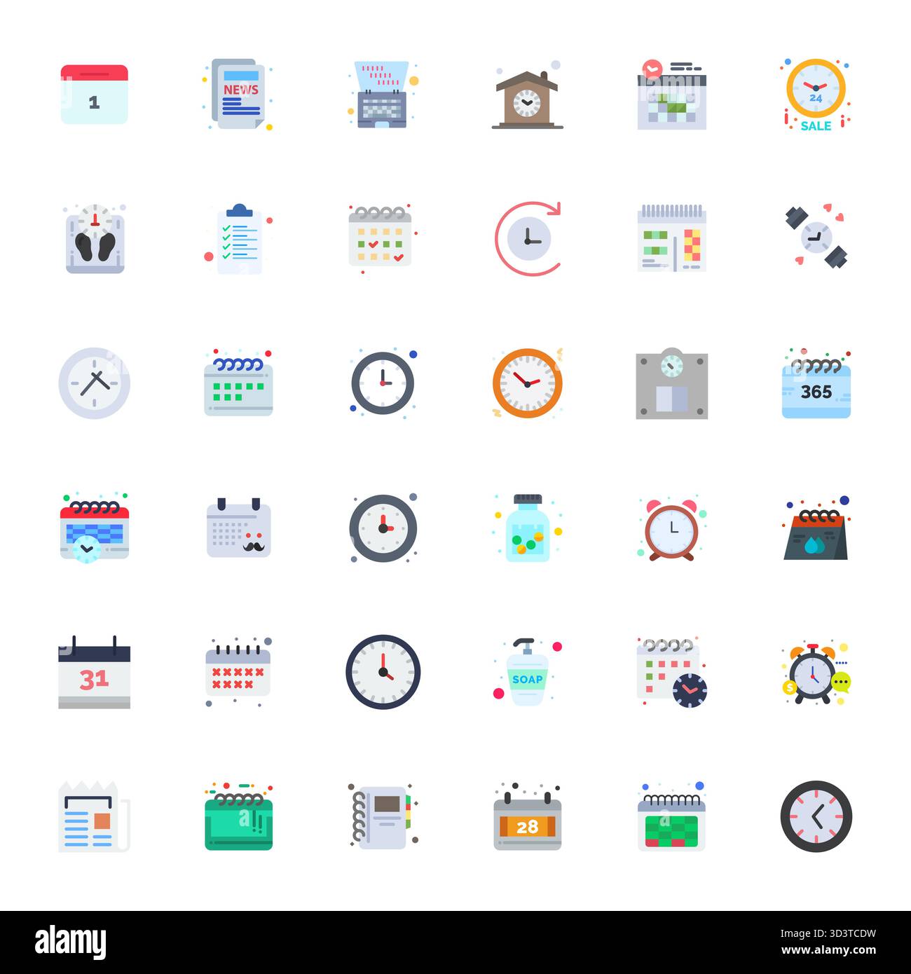 Ensemble sophistiqué de 36 icônes vectorielles plates pour le quotidien, conçu avec une clarté alignée 256x256 pixels pour les applications professionnelles. Illustration de Vecteur