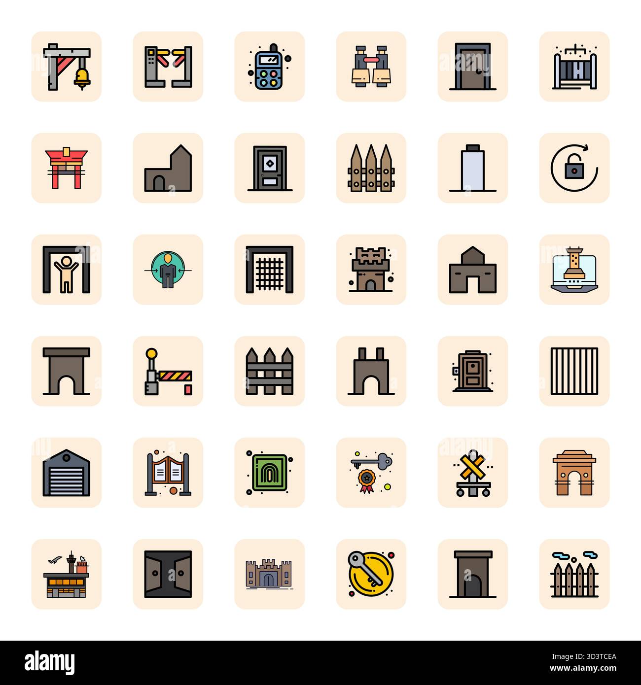 Pack organisé de 36 icônes vectorielles Retina Ready dans la conception LineFilled, centré autour de Gate concepts avec une clarté améliorée de détail. Illustration de Vecteur