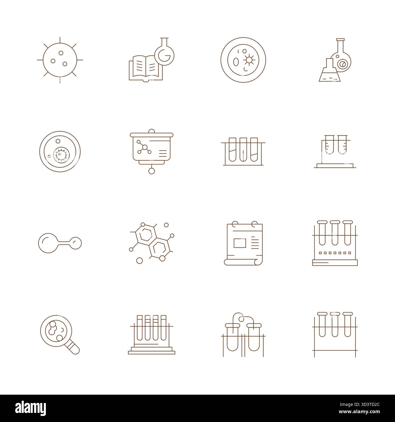 Pack essentiel d'icônes vectorielles optimisées de 16 pixels pour Scientific au format Thin Line, dimensionné à haute résolution pour des performances et une évolutivité optimales Illustration de Vecteur