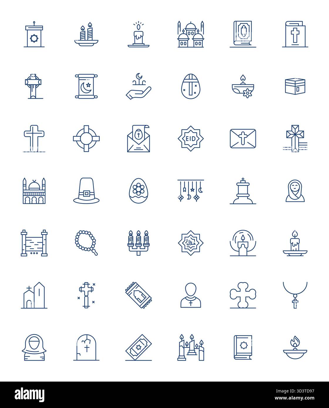 Pack leader de l'industrie de 42 icônes vectorielles alignées Bold Line Pixel pour religieux, de taille 256x256 pour un rendu optimal et l'excellence de l'interface utilisateur. Illustration de Vecteur