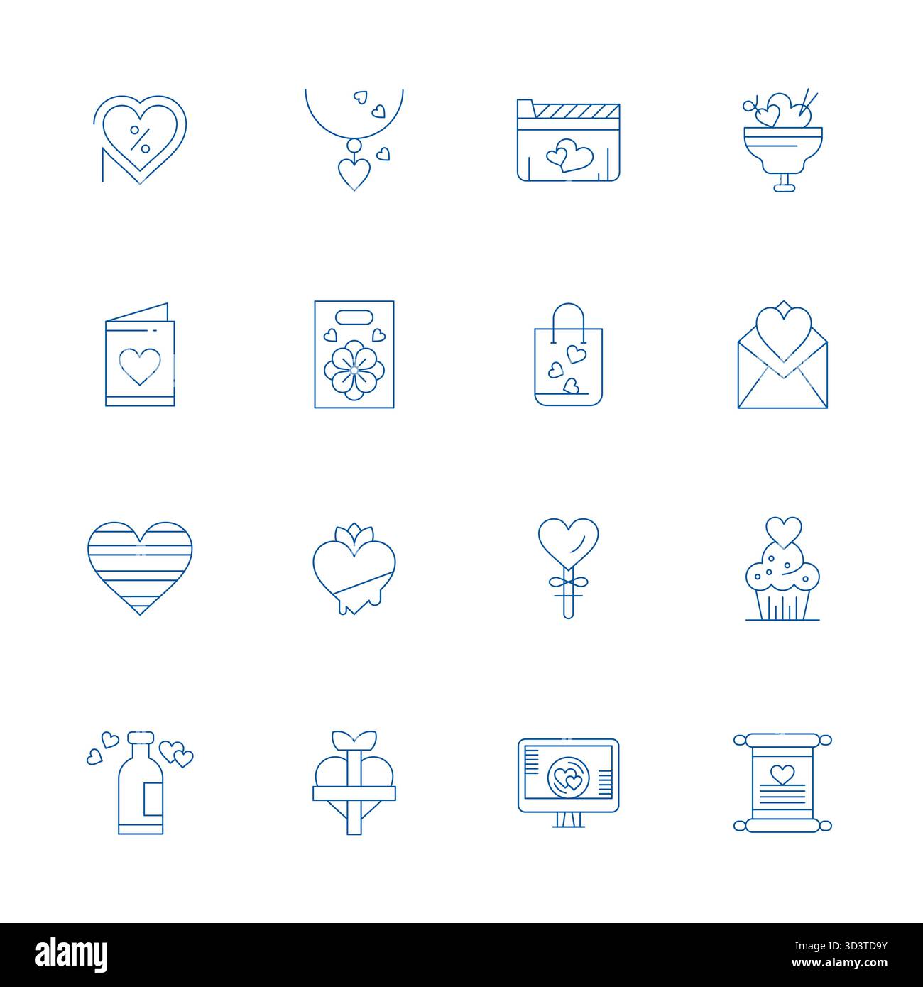 Collection de qualité professionnelle de 16 icônes vectorielles Thin Line représentant la Saint-Valentin, conçue avec la précision optimisée Retina Ready Pixel pour l'entreprise Illustration de Vecteur