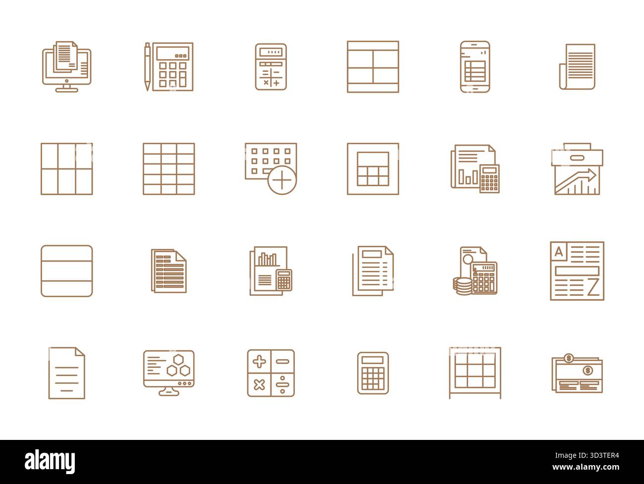 Ensemble simplifié de 24 icônes vectorielles pour Spreadsheet dans Bold Line esthétique, avec 128x128 PIXELS résolution parfaite pour une expérience utilisateur transparente. Illustration de Vecteur