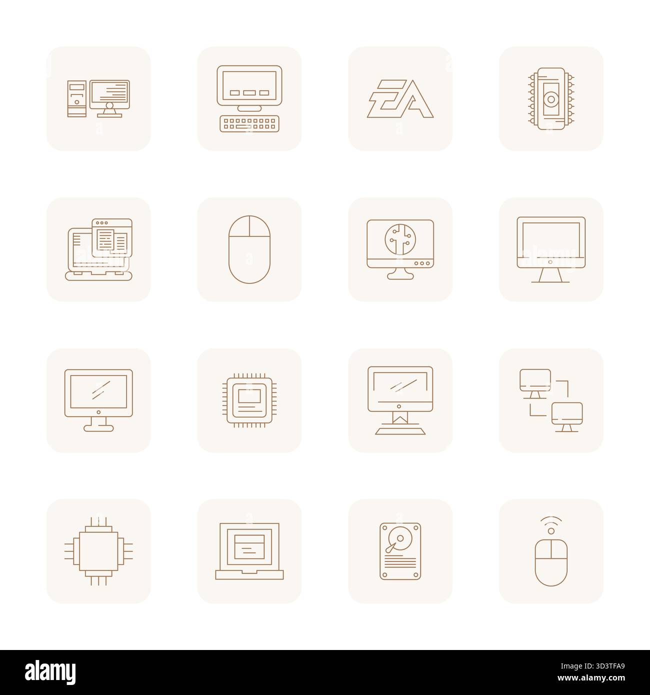 Débloquez 16 icônes vectorielles Thin Outline Grid inspirées par PC, optimisées au format 64x64 pour un affichage sans faille sur tous les appareils. Illustration de Vecteur