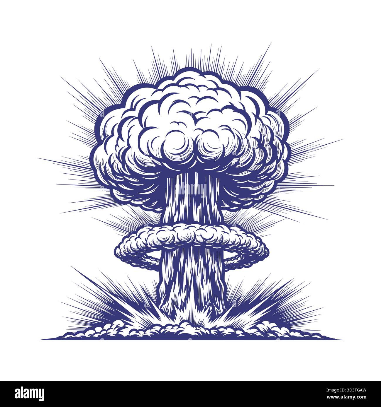 Explosion atomique nucléaire nuage logo nuage nuage logo illustration vectorielle gravure. Illustration de Vecteur