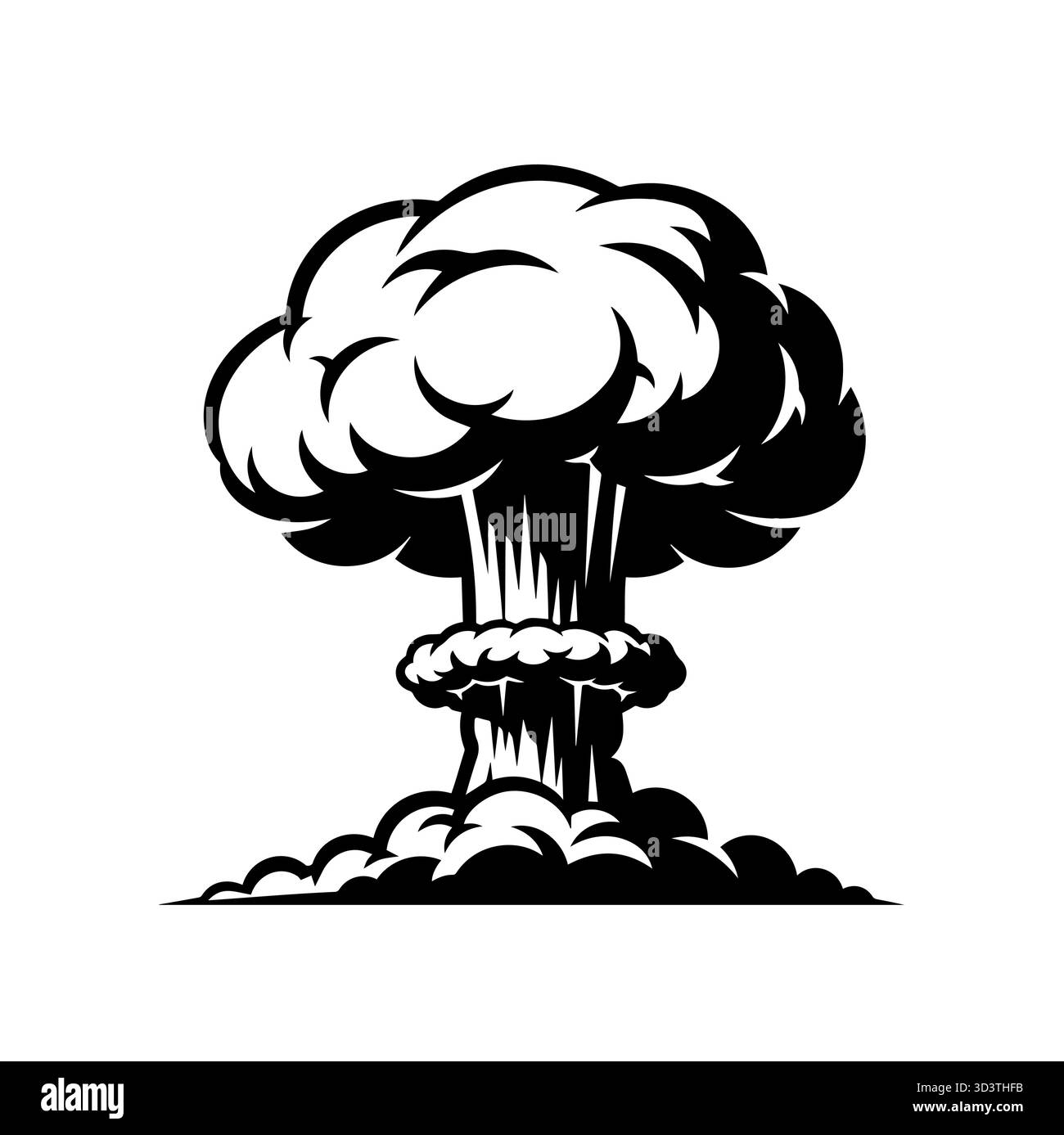 Vecteur d'explosion de nuage de champignons atomiques noir et blanc, symbolisant la puissance, l'impact et la destruction. Illustration de Vecteur