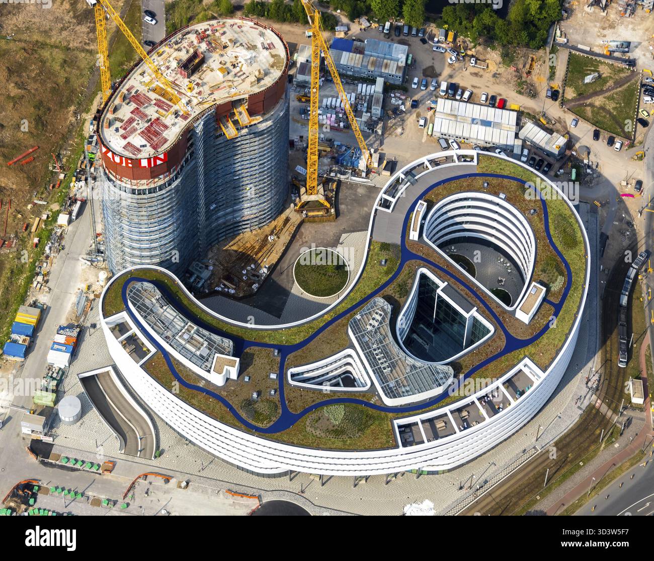Vue aérienne du chantier du siège de trivago aux portes du port média de Duesseldorf à Duesseldorf dans le quartier III de la RH Banque D'Images