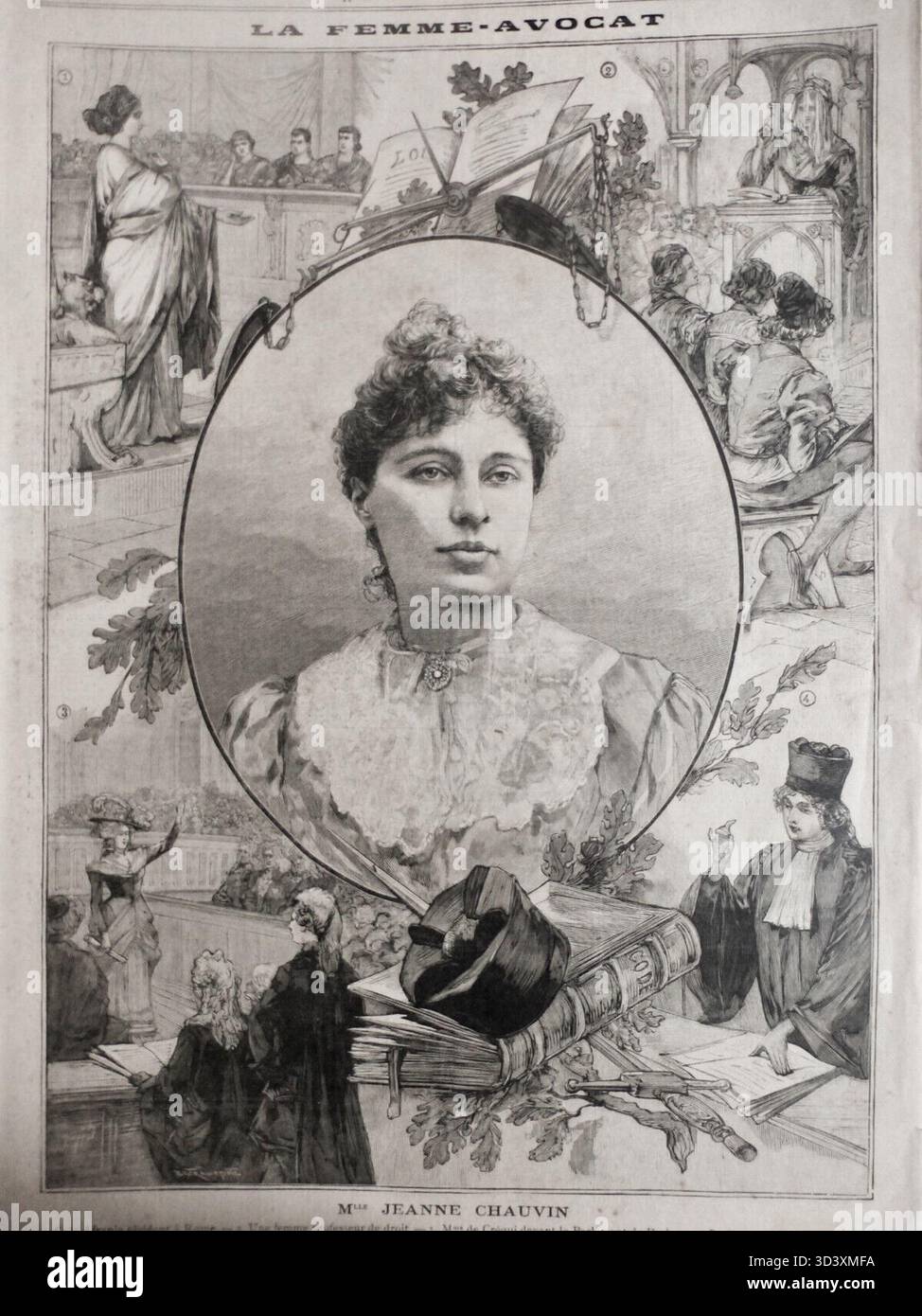 Le numéro du 3 janvier 1897 du petit Parisien présente un article sur Mlle Jeanne Chauvin, pionnière pour les femmes dans la profession juridique en France, intitulé « la femme-avocat ». Banque D'Images