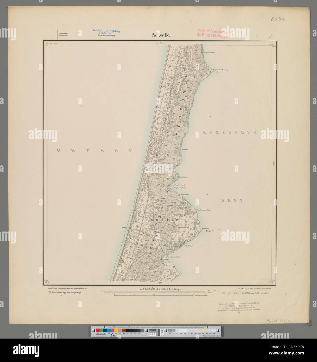 La carte Messtischblatt de Perwelk de 1912, produite par la Königlich Preußische Landesaufnahme, fournit des informations topographiques détaillées à l'échelle 1 :25 000. Il a été créé pour un usage militaire, arpentage et administratif en Prusse au début du XXe siècle. Banque D'Images