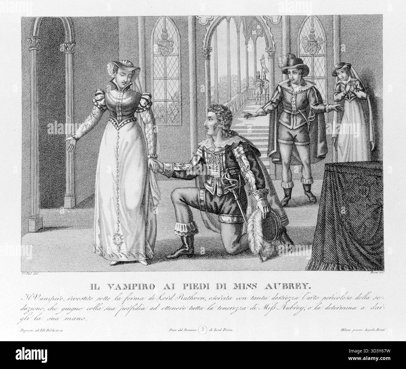 Histoire anglaise du XIXe siècle The Vampyre de John William Polidori, dépeignant le vampire aux pieds de Miss Aubrey. Banque D'Images