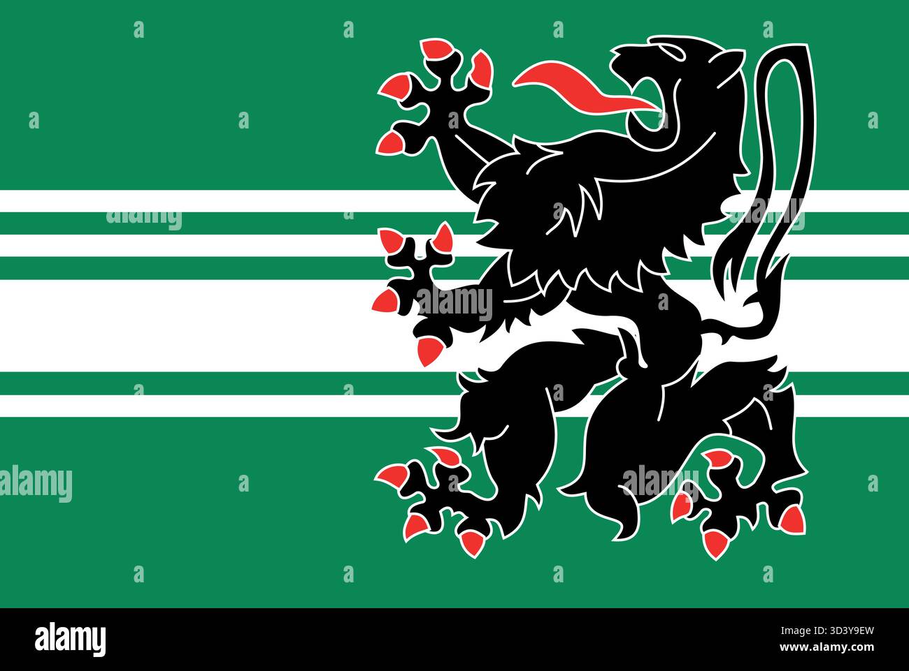 Drapeau de Flandre orientale (Oost-Vlaanderen), Belgique – Lion noir sur des bandes vert-blanc-vert, bannière provinciale Illustration de Vecteur