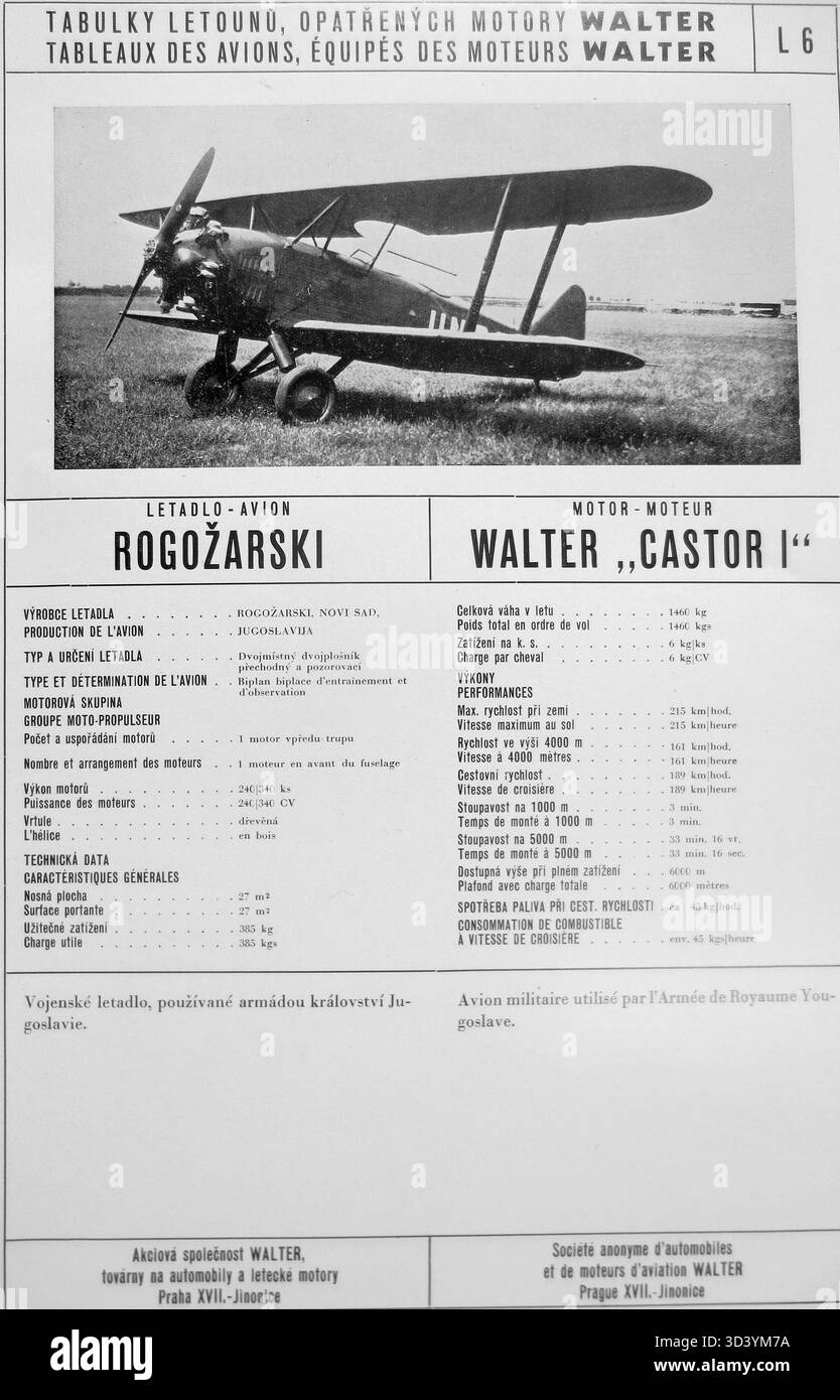 Le Rogoarski AR, un avion de 1930 propulsé par le moteur Walter Castor I, conçu comme un avion léger pour l'époque. Banque D'Images