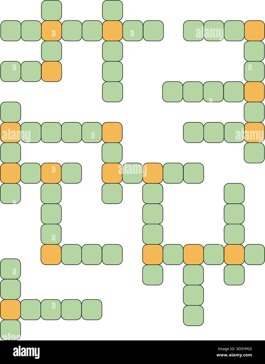 Grille de puzzle de mots croisés vierge avec des tuiles vertes et orange pour le modèle de jeu de mots. Disposition colorée de puzzle de mots Illustration de Vecteur