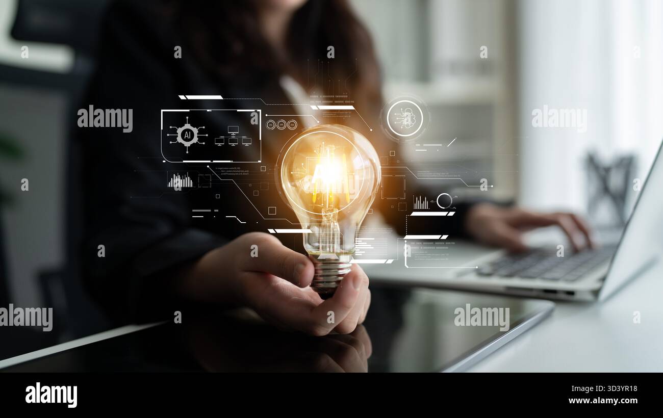 Interface IA montrant comment l'intelligence artificielle alimente les systèmes. IA L'intelligence artificielle transforme les données, permet l'automatisation et l'IA artificielle Banque D'Images