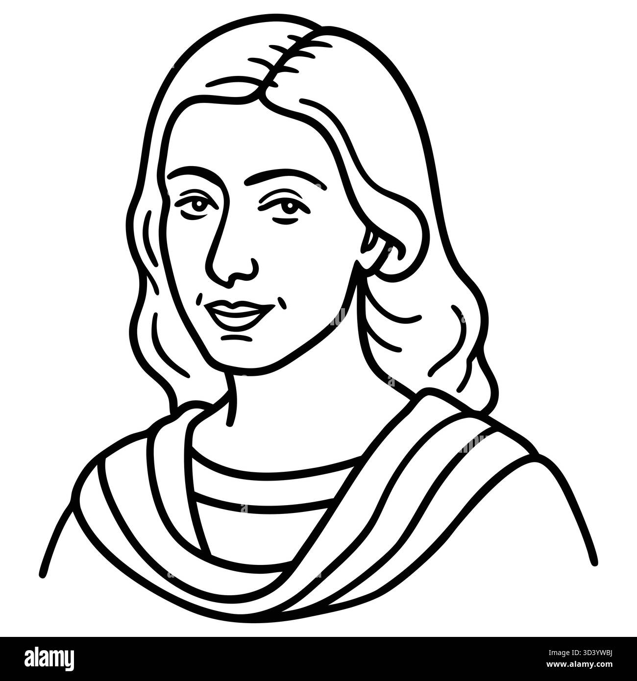 Noir et blanc Line Art Portrait d'une femme en costume traditionnel illustration vectorielle Illustration de Vecteur