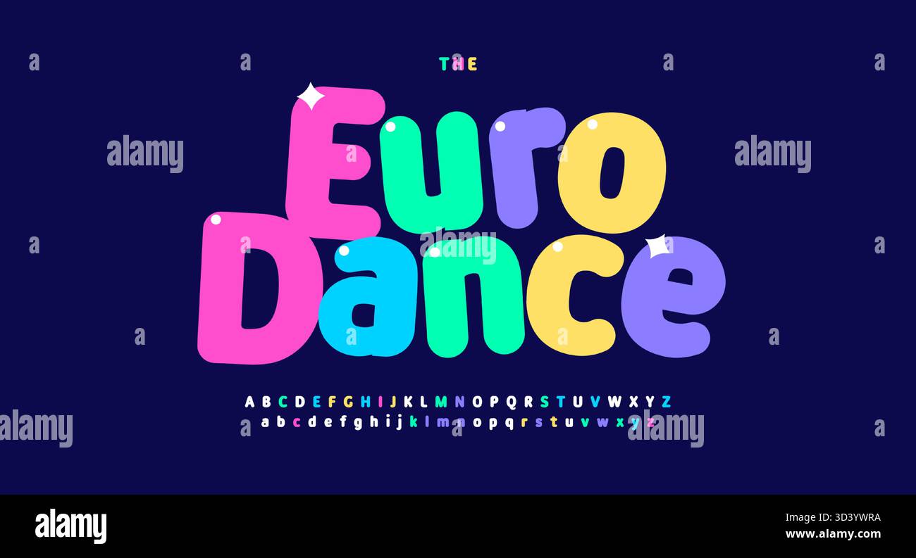 Colorful Children font logo Alphabet typographie de ballon ludique, Bubble Lettering arrondi pour Kids zone Play Room Title Text, Kids Birthday, ABC Illustration de Vecteur