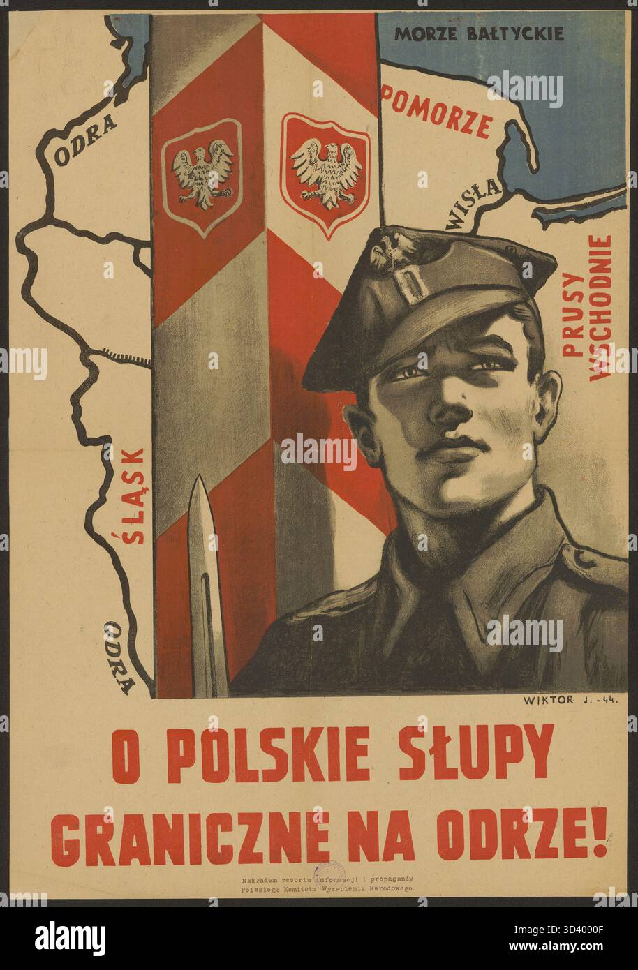 Un dépliant polonais de 1944 appelant à une action sur la sécurité de la frontière polonaise le long de l'Oder, publié par le Comité polonais de libération nationale. Banque D'Images