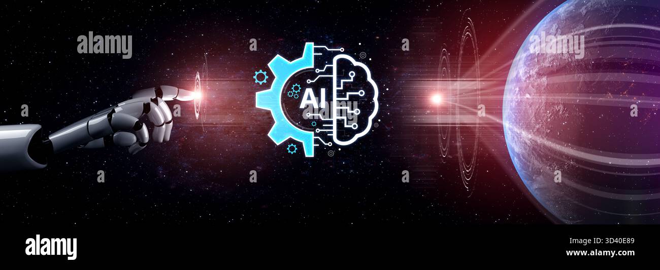 Un assistant IA générative démontre sa puissance de traitement cognitif. Cette technologie fusionne avec les systèmes industriels pour automatiser et optimiser les complexes Banque D'Images