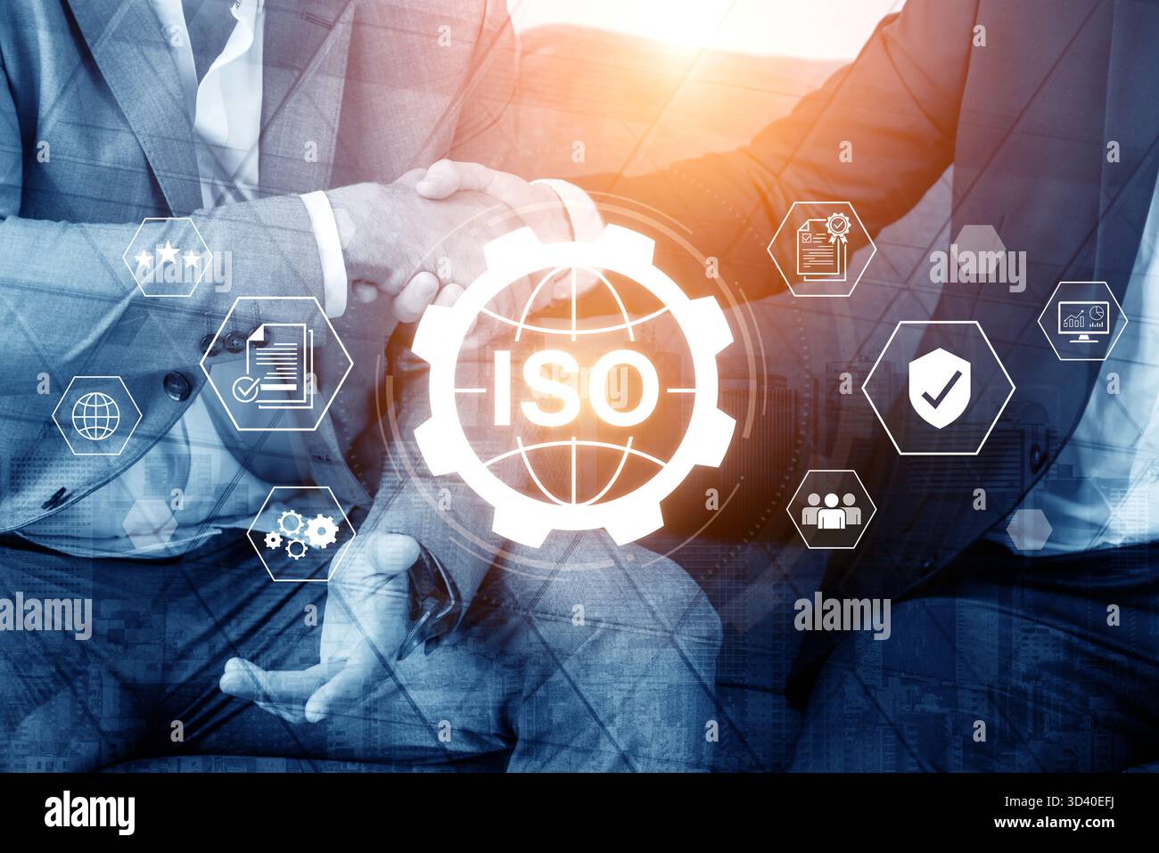 Concept de certification ISO pour la gestion de la qualité des entreprises. Cette norme internationale garantit la conformité, le contrôle des processus et l'assurance pour Banque D'Images