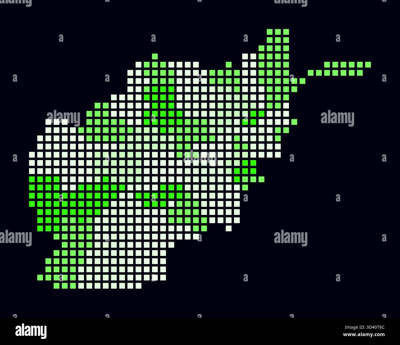 Carte en pointillés de l'Afghanistan. Carte de style numérique du pays sur un fond sombre. Forme afghane avec des points carrés. Style de points colorés. Illustration de Vecteur