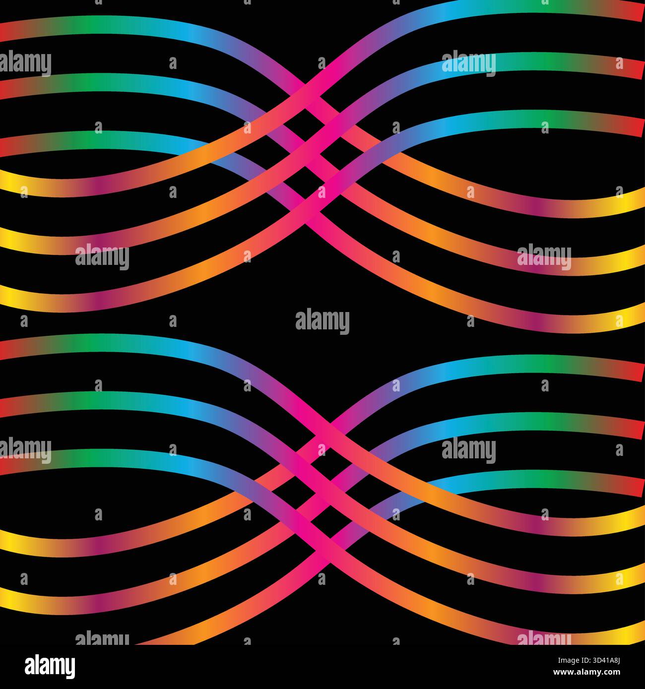 Lignes de couleur de gradient 3D abstraites : motif de forme d'onde vectorielle avec rubans arc-en-ciel organiques sur fond sombre pour les projets de conception graphique moderne. Illustration de Vecteur
