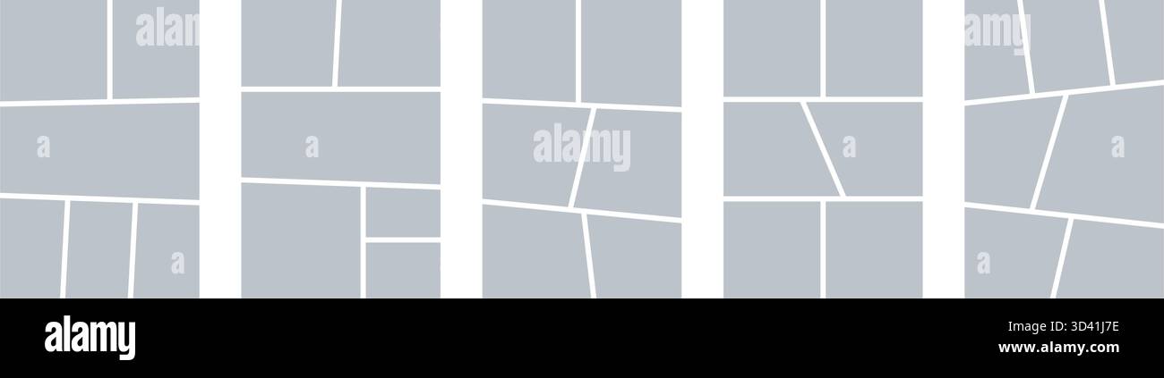 Ensemble de panneaux de bande dessinée. Modèle vierge de collage manga. Panneau de disposition du storyboard. Cadre de page vide pour le collage de photos. Maquette de tableau de bande dessinée. Vecteur Illustration de Vecteur