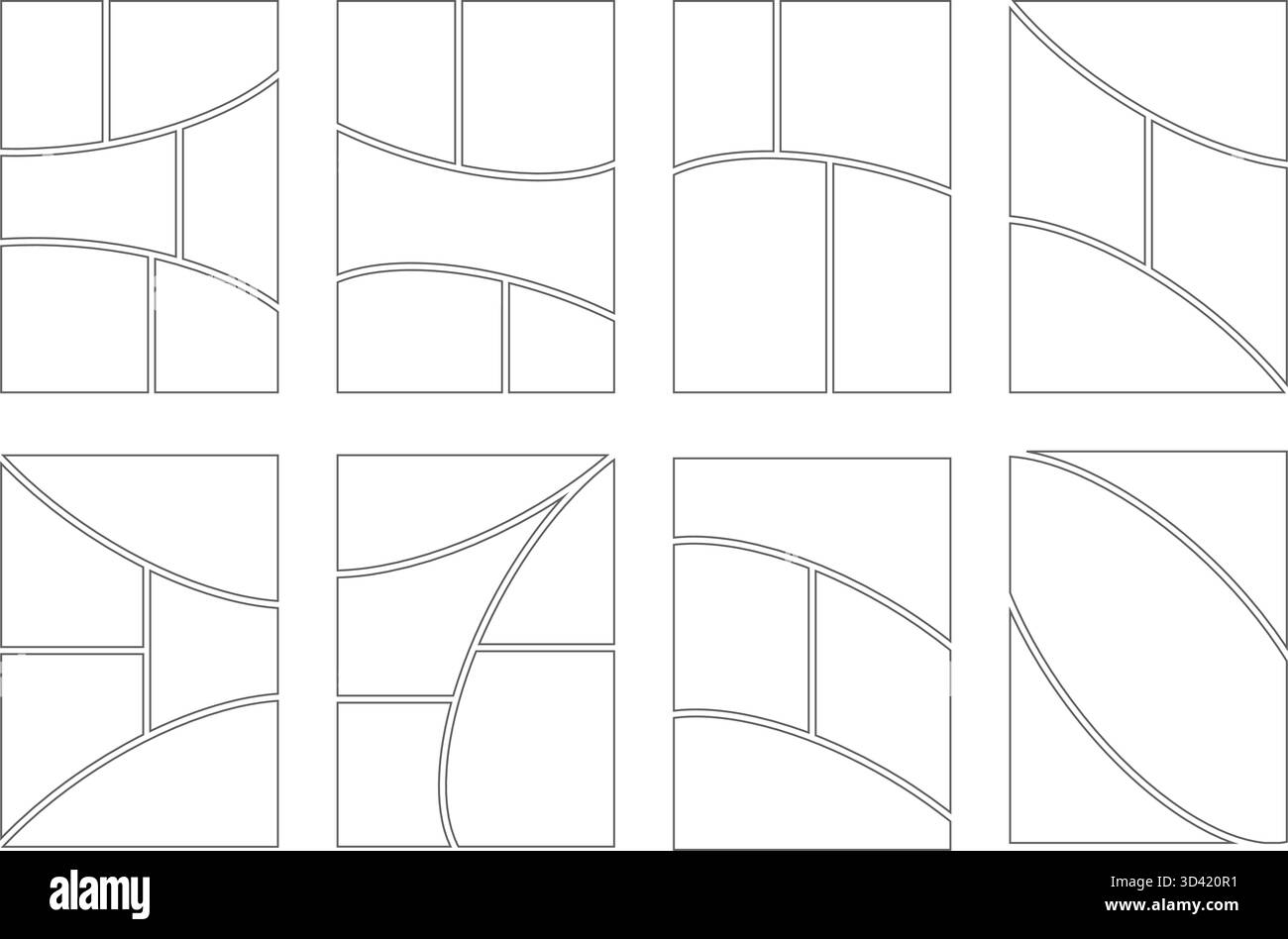 Cadres de bandes dessinées. Panneau manga avec grille verticale sur fond blanc. Bordures rectangulaires vectorielles pour la conception de storyboard et de magazine. Anime japonais Illustration de Vecteur