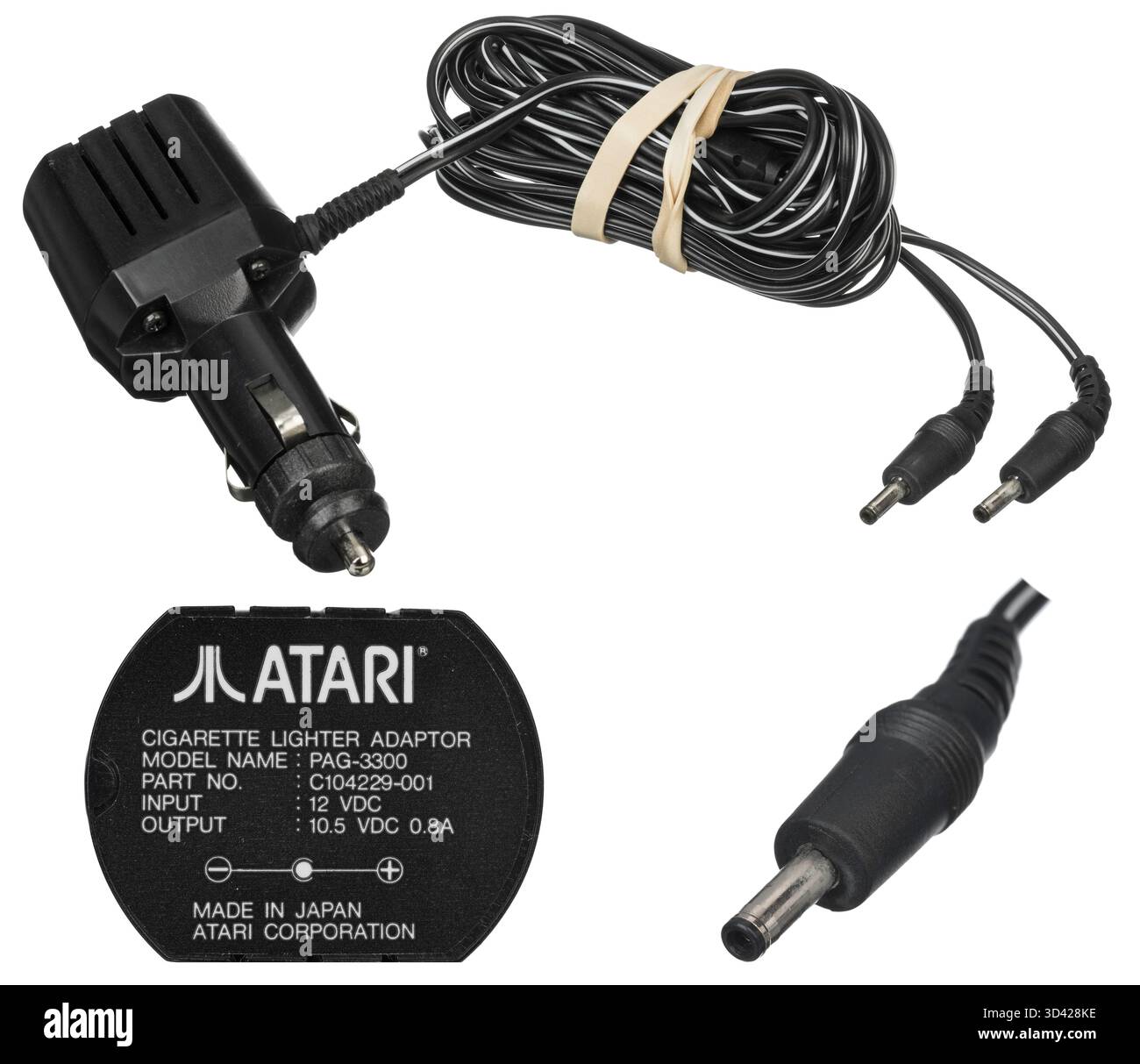 Adaptateur allume-cigare Atari, modèle PAG-3300, conçu pour la console portable Atari Lynx. Banque D'Images