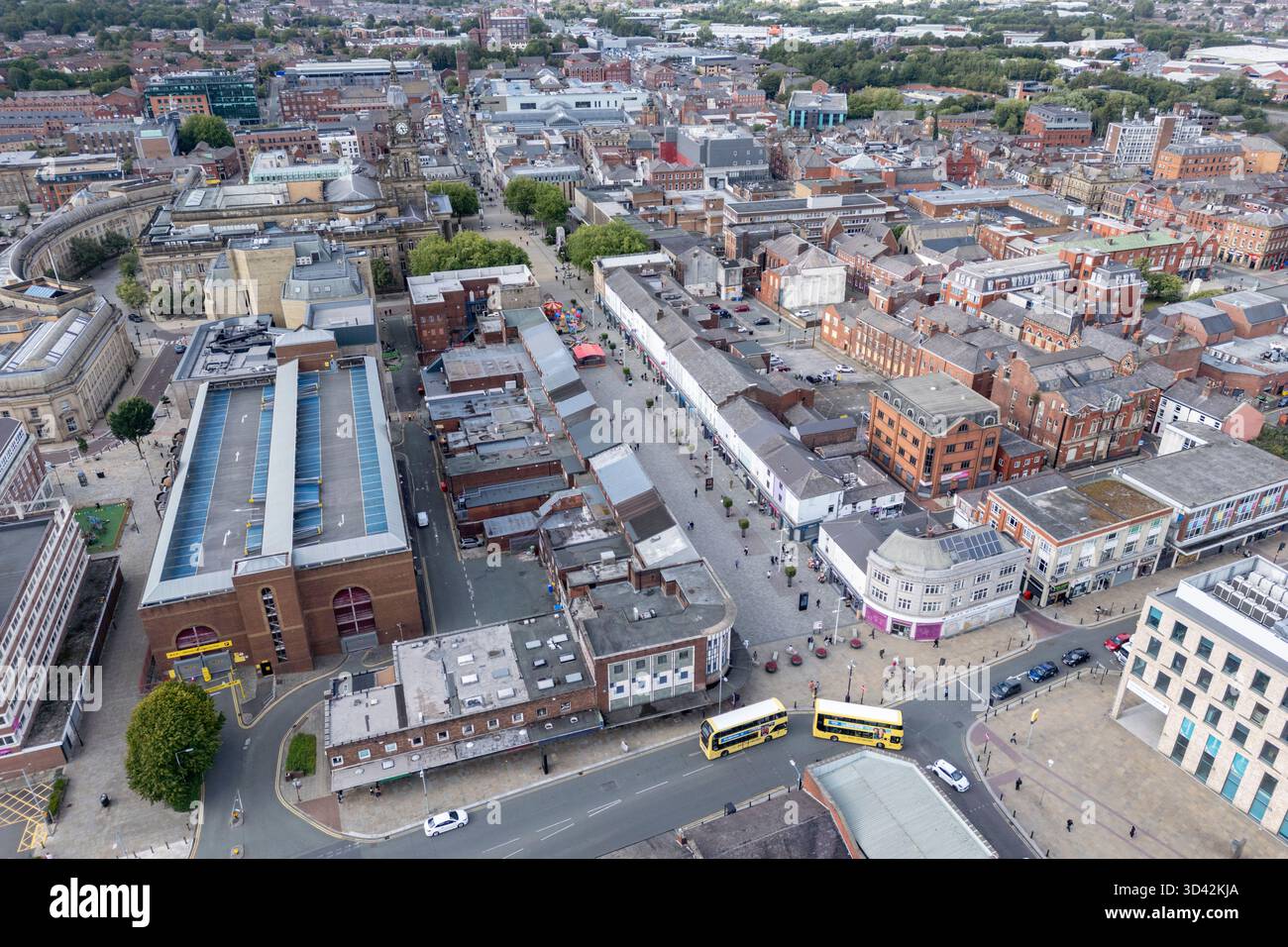 Vue aérienne du centre-ville de Bolton, Lancashire, Royaume-Uni. Banque D'Images