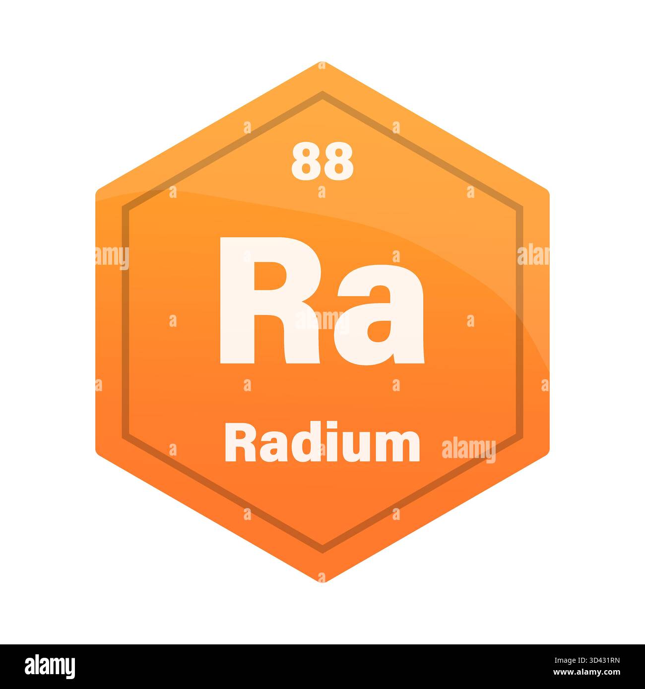 Dalle à élément chimique en radium. Numéro atomique 88. Signe chimique RA. Hexagone Vector orange vif. SPE 10. Illustration de Vecteur