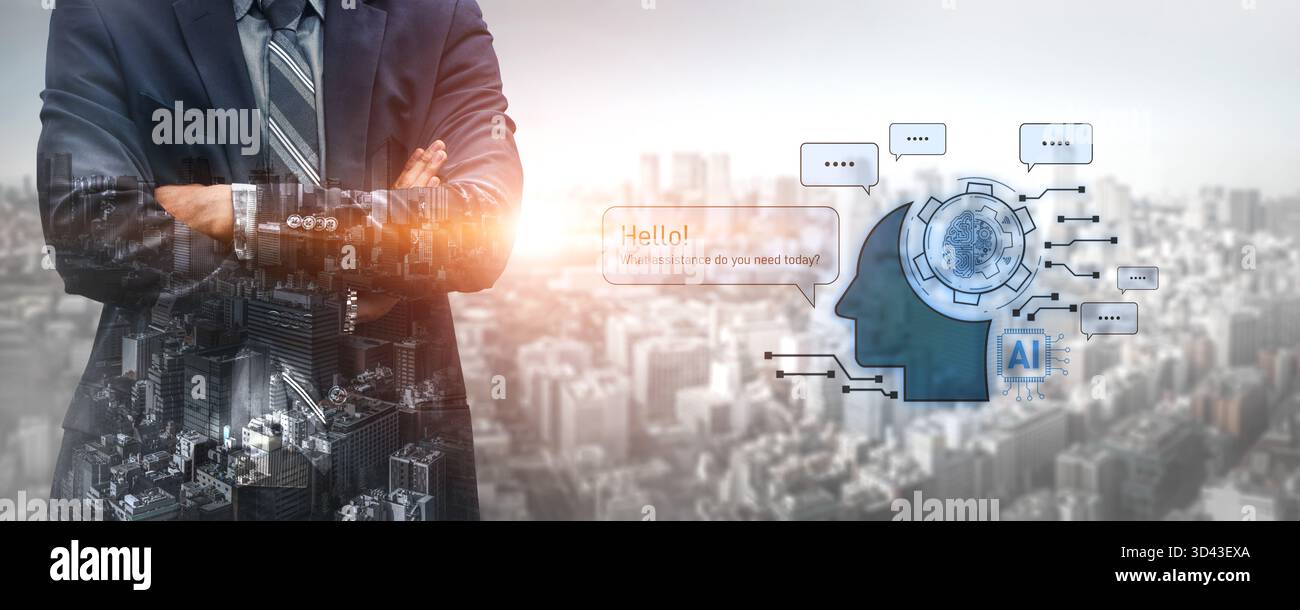 L'assistant ai conversationnel améliore l'interaction chatbot. L'assistant AI prend en charge les requêtes, les réponses instantanément, l'assistant ai améliore l'expérience et l'IA Banque D'Images