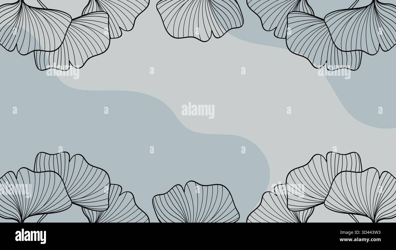 Botanical Line Ginkgo Biloba feuilles gris bannière fond décoration de cadre. Illustration vectorielle Illustration de Vecteur